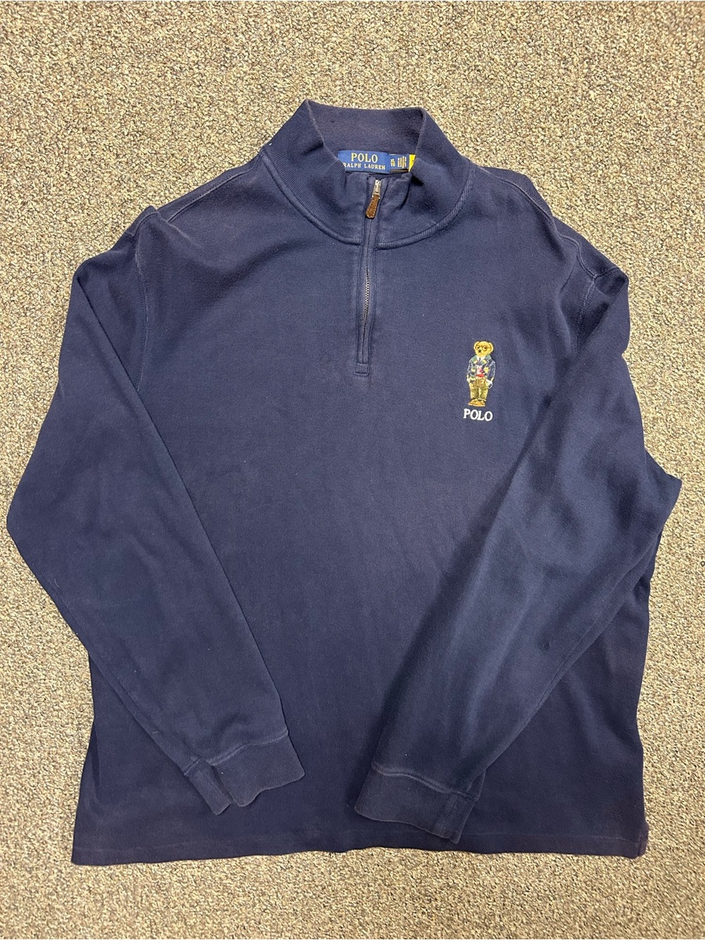 Polo Ralph Lauren Sweater Mens XL Bear Quarter Zip Pullover Estate Rib Knit